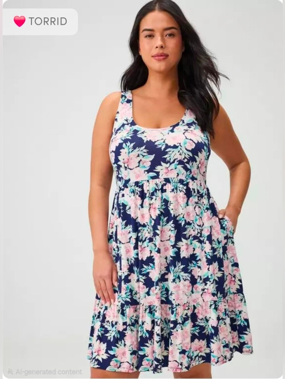 Torrid Navy with Pink Floral Sleeveless Tank Swing Dress w/pockets Size 3X NWT